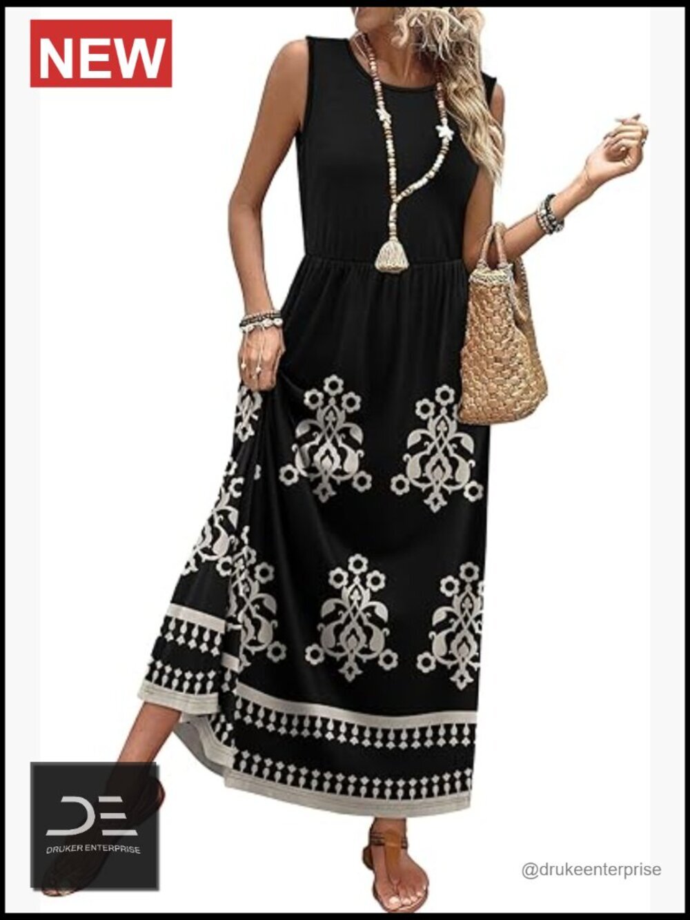 Maxi Dress Long Flowy A-Line Sleeveless Sundress with Pockets
